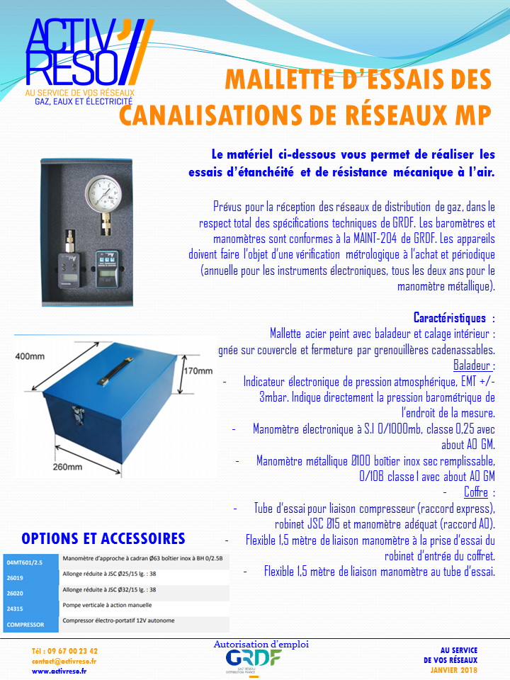 Malette essais reseau reseau gaz - ActivReso