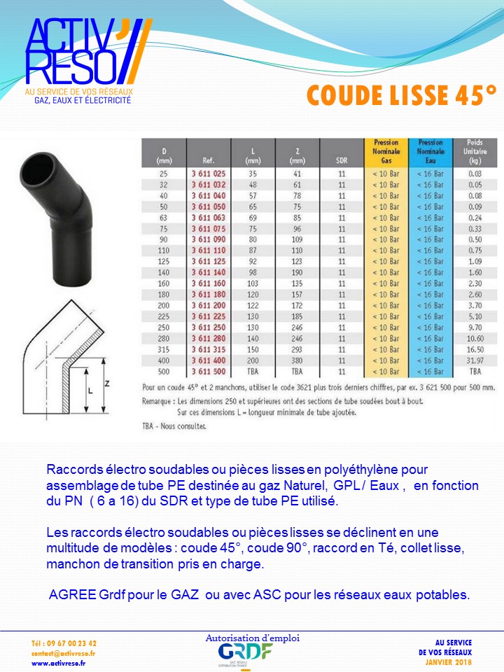 coude PE lisses 45° - activreso