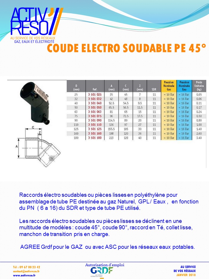 coude electro soudable PE 45°- activreso