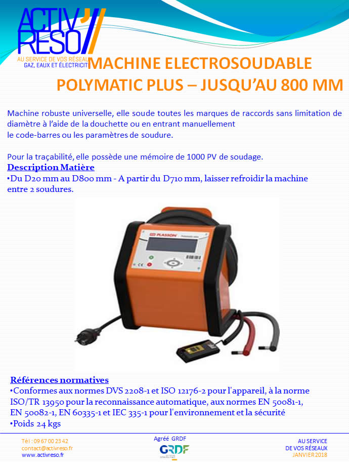 machine electrosoudable polymatic plus description données techniques 