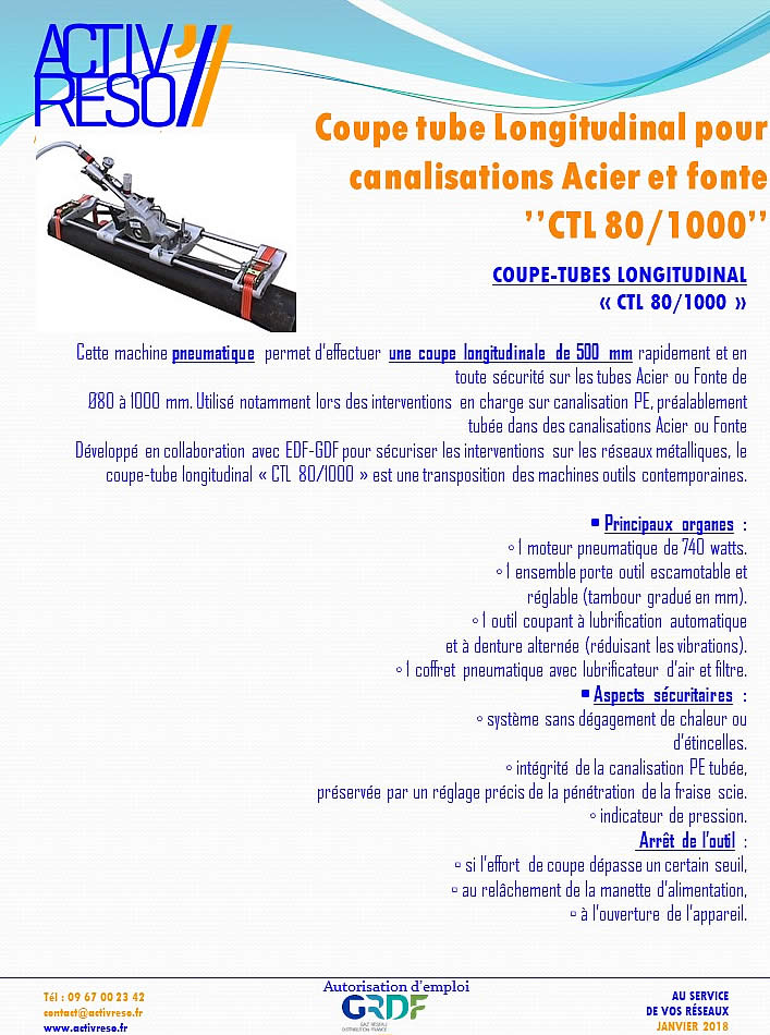 coupe tube longitudinal pour canalisation acier et fonte