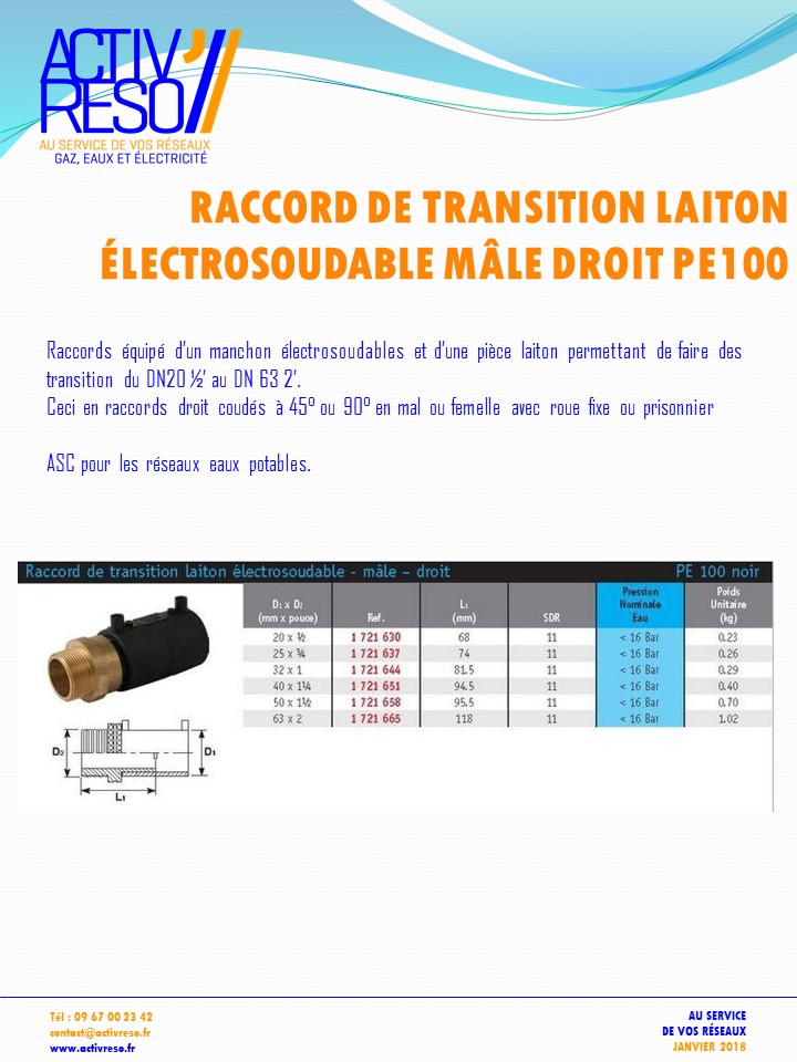 raccord transition electrosoudable laiton mâle - activreso