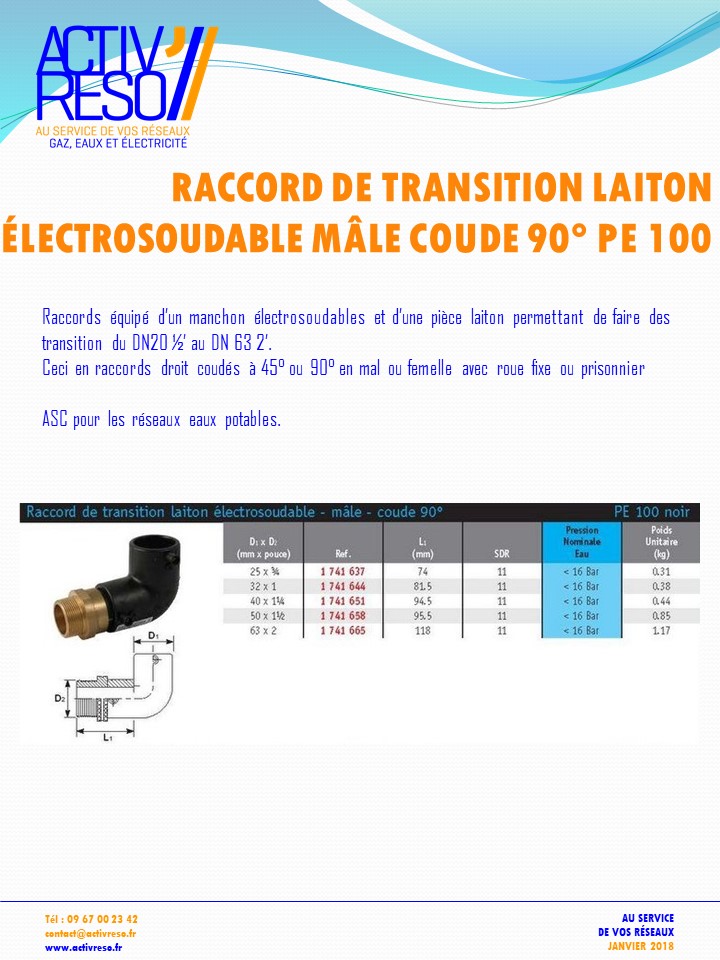 raccord transition electrosoudable laiton mâle coude 90- activreso