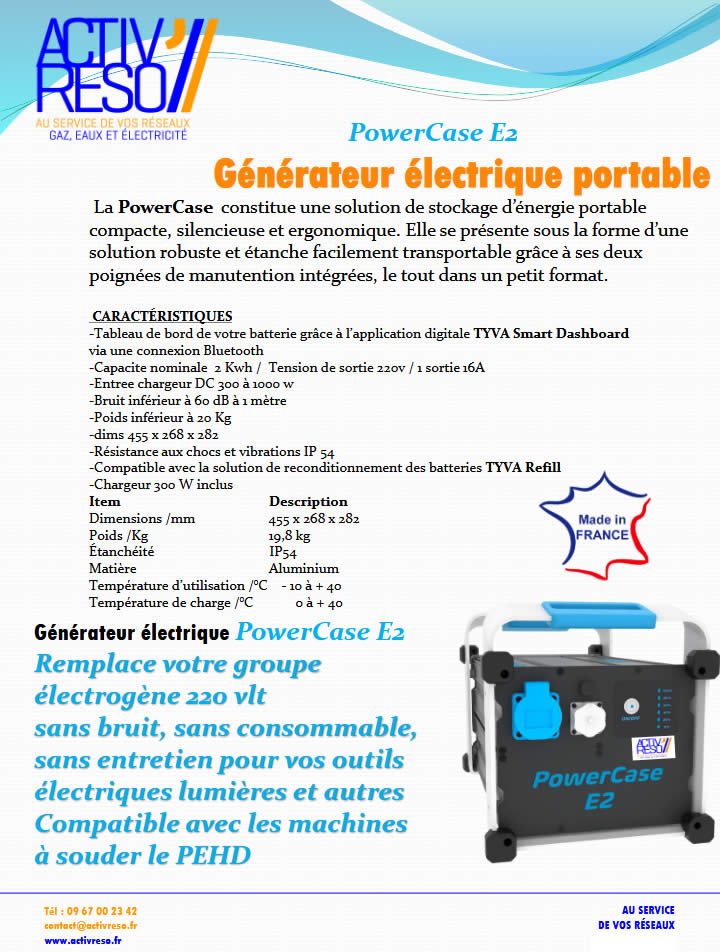 Fiche technique generateur electrique powercaseE2